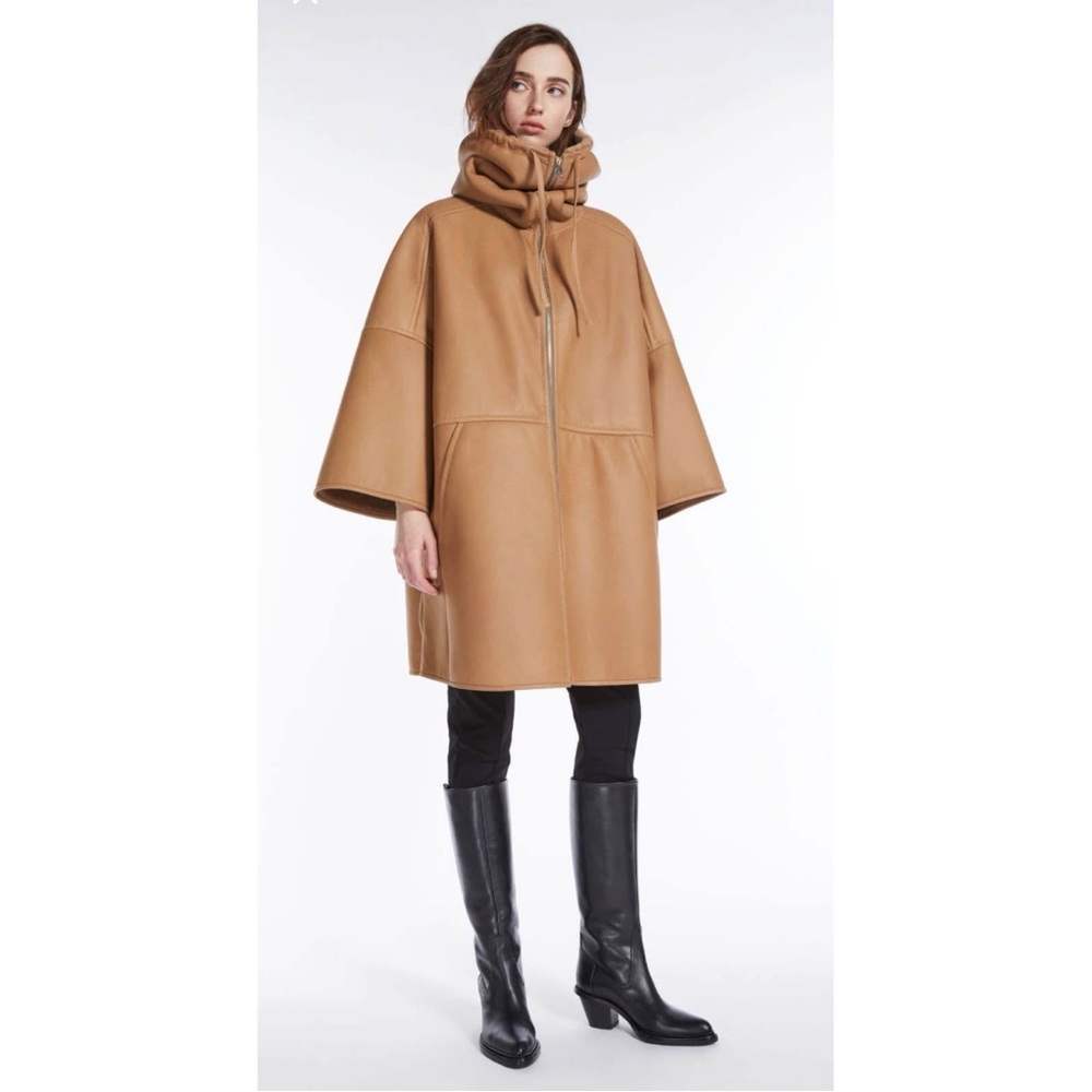 NWT Max Mara Atelier Leather and Shearling Coat in Camel size Small